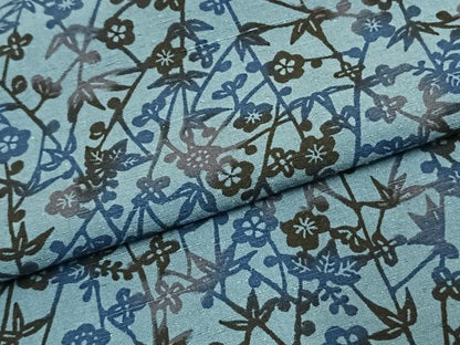 平和屋着物▽上質な小紋 単衣 紬地 型染め 草花文 藍 正絹 逸品 AAAV2857fy
