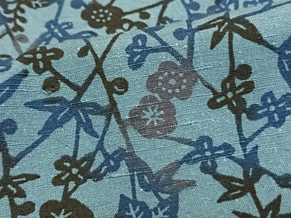 平和屋着物▽上質な小紋 単衣 紬地 型染め 草花文 藍 正絹 逸品 AAAV2857fy