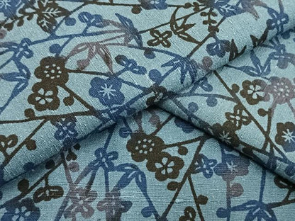 平和屋着物▽上質な小紋 単衣 紬地 型染め 草花文 藍 正絹 逸品 AAAV2857fy