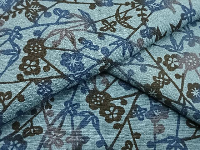 平和屋着物▽上質な小紋 単衣 紬地 型染め 草花文 藍 正絹 逸品 AAAV2857fy