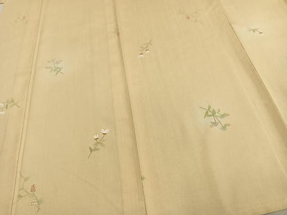 平和屋着物▽上質な小紋　単衣　紬地　手描き　草花文　正絹　逸品　AAAV2858fy