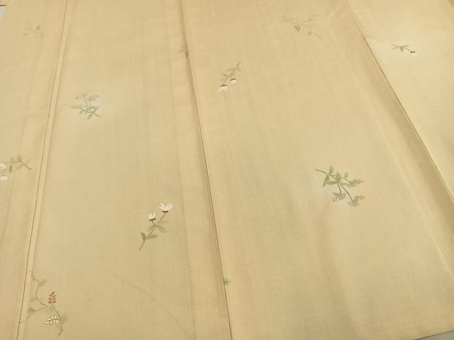 平和屋着物▽上質な小紋　単衣　紬地　手描き　草花文　正絹　逸品　AAAV2858fy