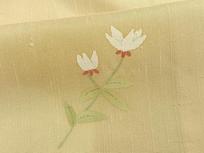 平和屋着物▽上質な小紋　単衣　紬地　手描き　草花文　正絹　逸品　AAAV2858fy