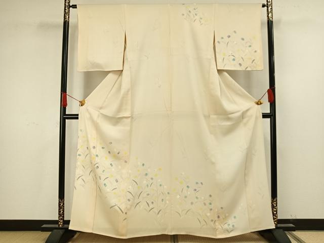 平和屋着物▽訪問着 単衣 手描き 草花文 正絹 逸品 AAAV2861fy