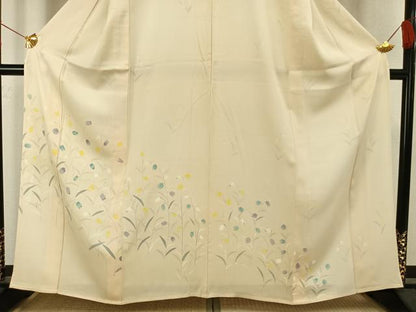 平和屋着物▽訪問着 単衣 手描き 草花文 正絹 逸品 AAAV2861fy