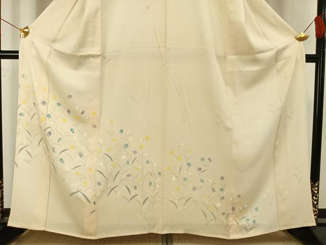 平和屋着物▽訪問着 単衣 手描き 草花文 正絹 逸品 AAAV2861fy