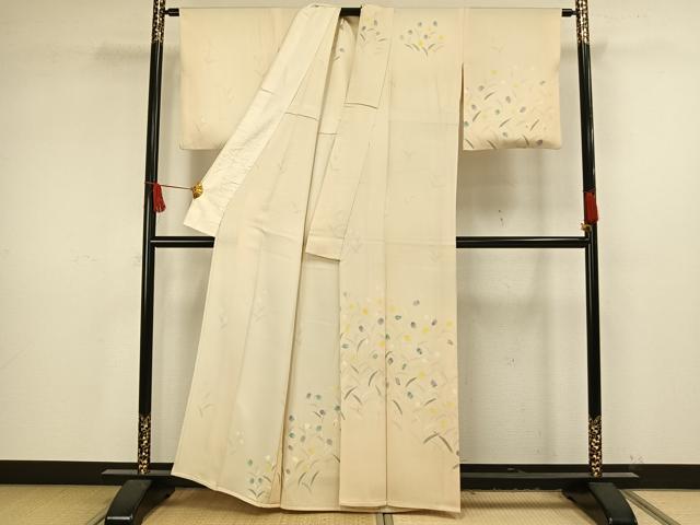 平和屋着物▽訪問着 単衣 手描き 草花文 正絹 逸品 AAAV2861fy