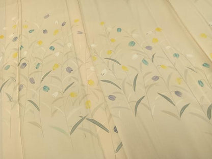 平和屋着物▽訪問着 単衣 手描き 草花文 正絹 逸品 AAAV2861fy