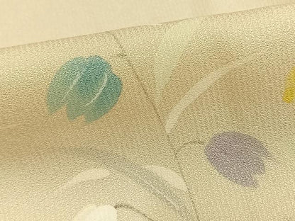 平和屋着物▽訪問着 単衣 手描き 草花文 正絹 逸品 AAAV2861fy