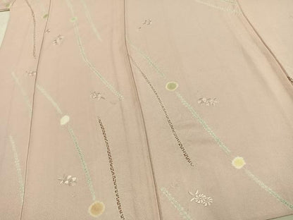 平和屋着物▽上質な小紋 単衣 絞り 刺繍 草花文 正絹 逸品 AAAV2862fy