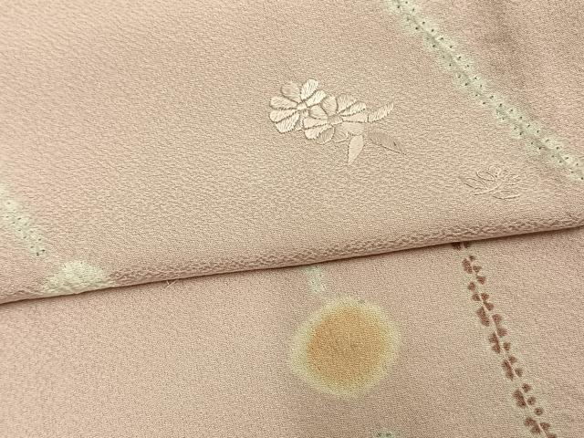 平和屋着物▽上質な小紋 単衣 絞り 刺繍 草花文 正絹 逸品 AAAV2862fy