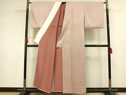 平和屋着物▽上質な小紋 単衣 菱文 正絹 逸品 AAAV2864fy