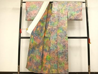 平和屋着物▽上質な小紋　単衣　霞文　正絹　逸品　AAAV2866fy