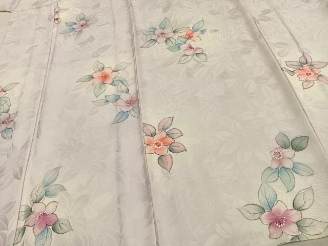 平和屋着物▽上質な小紋　単衣　手描き　草花文　地紋起こし　正絹　逸品　未使用　AAAV2869fy