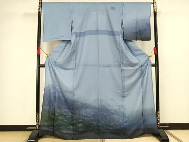 平和屋着物▽訪問着 無双 紗袷 紗×絽 風景文 玉泉 こぐま 銀彩 さが美扱い 反端付き 正絹 逸品 未使用 AAAV2870fy