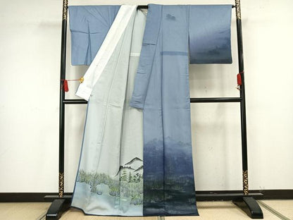 平和屋着物▽訪問着 無双 紗袷 紗×絽 風景文 玉泉 こぐま 銀彩 さが美扱い 反端付き 正絹 逸品 未使用 AAAV2870fy