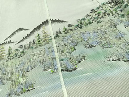平和屋着物▽訪問着 無双 紗袷 紗×絽 風景文 玉泉 こぐま 銀彩 さが美扱い 反端付き 正絹 逸品 未使用 AAAV2870fy