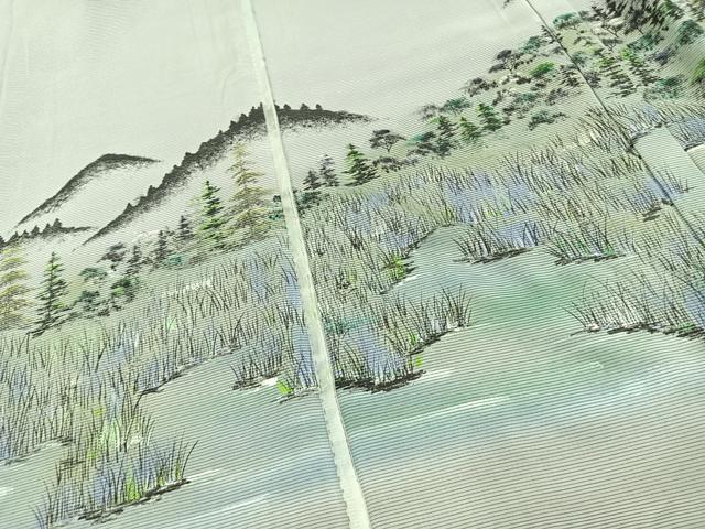 平和屋着物▽訪問着 無双 紗袷 紗×絽 風景文 玉泉 こぐま 銀彩 さが美扱い 反端付き 正絹 逸品 未使用 AAAV2870fy