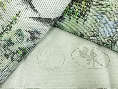 平和屋着物▽訪問着 無双 紗袷 紗×絽 風景文 玉泉 こぐま 銀彩 さが美扱い 反端付き 正絹 逸品 未使用 AAAV2870fy