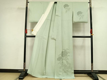 平和屋着物▽訪問着　単衣　中国三大刺繍　相良刺繍　草花文　正絹　逸品　AAAV2871fy