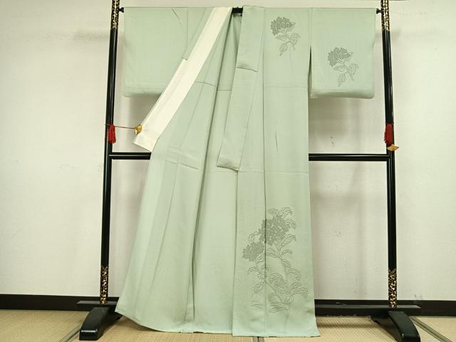 平和屋着物▽訪問着　単衣　中国三大刺繍　相良刺繍　草花文　正絹　逸品　AAAV2871fy