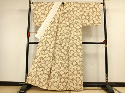 平和屋着物▽上質な紬 単衣 雪輪文 正絹 逸品 AAAV2872fy