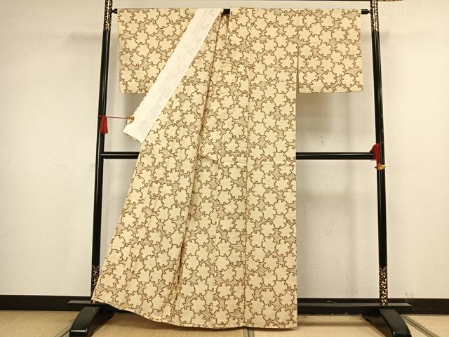 平和屋着物▽上質な紬 単衣 雪輪文 正絹 逸品 AAAV2872fy