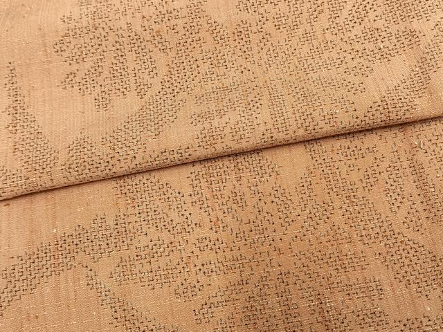 平和屋着物▽上質な紬　単衣　草花文　正絹　逸品　AAAV2877fy