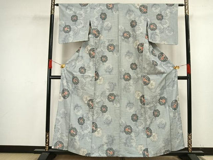平和屋着物▽上質な紬 単衣 吉祥花文 正絹 逸品 AAAV2878fy