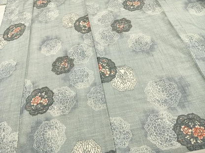 平和屋着物▽上質な紬 単衣 吉祥花文 正絹 逸品 AAAV2878fy