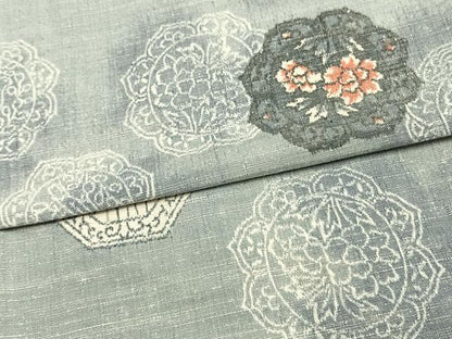 平和屋着物▽上質な紬 単衣 吉祥花文 正絹 逸品 AAAV2878fy