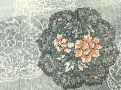 平和屋着物▽上質な紬 単衣 吉祥花文 正絹 逸品 AAAV2878fy