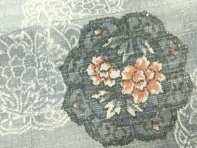 平和屋着物▽上質な紬 単衣 吉祥花文 正絹 逸品 AAAV2878fy