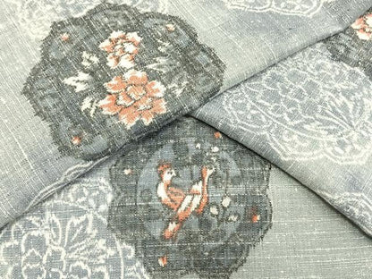 平和屋着物▽上質な紬 単衣 吉祥花文 正絹 逸品 AAAV2878fy