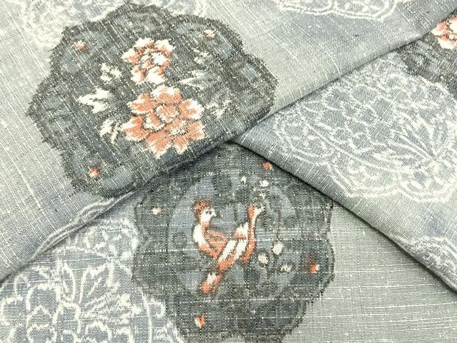 平和屋着物▽上質な紬 単衣 吉祥花文 正絹 逸品 AAAV2878fy
