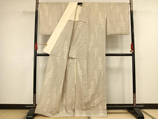 平和屋着物▽本塩沢　単衣　霞花文　正絹　逸品　AAAV2880fy