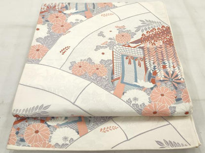平和屋着物◎六通柄袋帯 唐織 御所車花文 正絹 逸品 AAAV3023sg