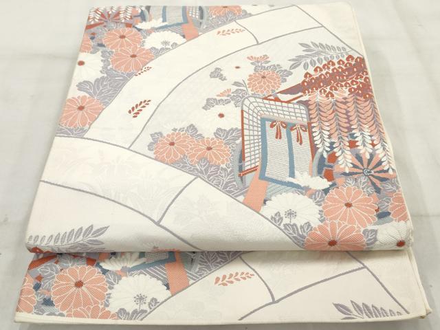 平和屋着物◎六通柄袋帯 唐織 御所車花文 正絹 逸品 AAAV3023sg