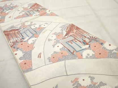 平和屋着物◎六通柄袋帯 唐織 御所車花文 正絹 逸品 AAAV3023sg