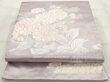 平和屋着物◎六通柄袋帯 唐織 草花文 銀糸 正絹 逸品 AAAV3038sg