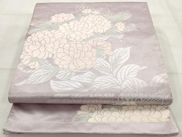 平和屋着物◎六通柄袋帯 唐織 草花文 銀糸 正絹 逸品 AAAV3038sg