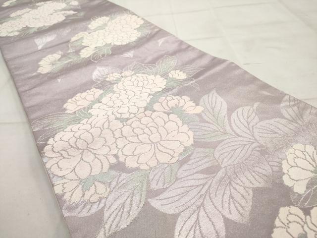 平和屋着物◎六通柄袋帯 唐織 草花文 銀糸 正絹 逸品 AAAV3038sg