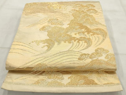 平和屋着物◎六通柄袋帯 立波文 金糸 正絹 逸品 AAAV3048sg