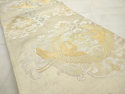 平和屋着物◎六通柄袋帯　双鶴花文　金銀糸　正絹　逸品　AAAV3059sg