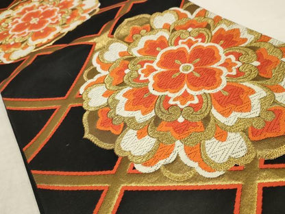 平和屋着物◎六通柄袋帯 唐織 正倉院花文 黒地 金糸 正絹 逸品 AAAV3114sw
