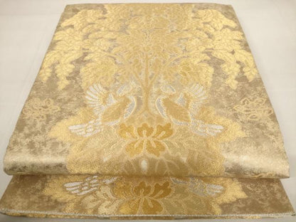 平和屋着物◎六通柄袋帯 更紗花鳥文 金銀糸 引箔 正絹 逸品 AAAV3145dt
