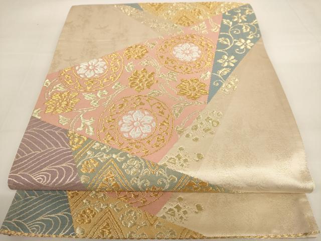 平和屋着物◎六通柄袋帯　切嵌花文　金銀糸　正絹　逸品　AAAV3151dt