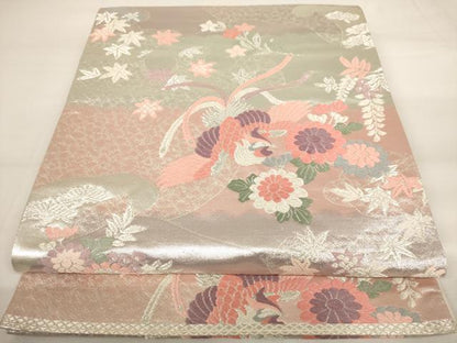 平和屋着物◎六通柄袋帯　唐織　鳳凰花文　銀糸　正絹　逸品　AAAV3154dt