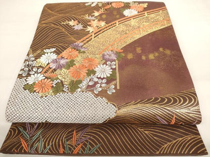 平和屋着物◎六通柄袋帯 唐織 小袖雅趣文 金糸 正絹 逸品 AAAV3157dt
