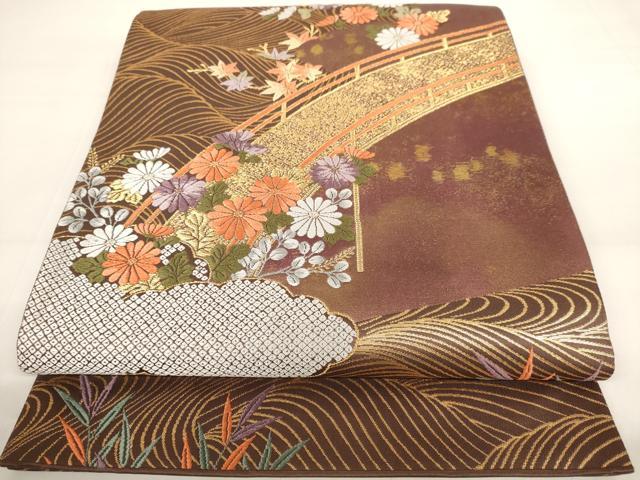 平和屋着物◎六通柄袋帯 唐織 小袖雅趣文 金糸 正絹 逸品 AAAV3157dt
